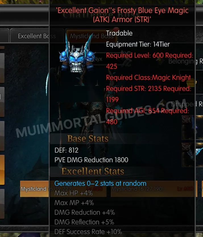Screenshot of Excellent Gaion's Frosty Blue Eye Magic (ATK) Armor (STR)