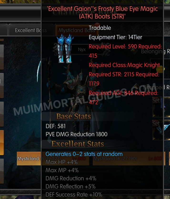 Screenshot of Excellent Gaion's Frosty Blue Eye Magic (ATK) Boots (STR)