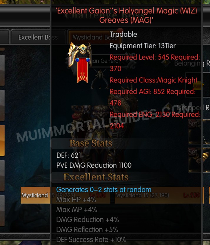 Screenshot of Excellent Gaion's Holyangel Magic (WIZ) Greaves (MAG)
