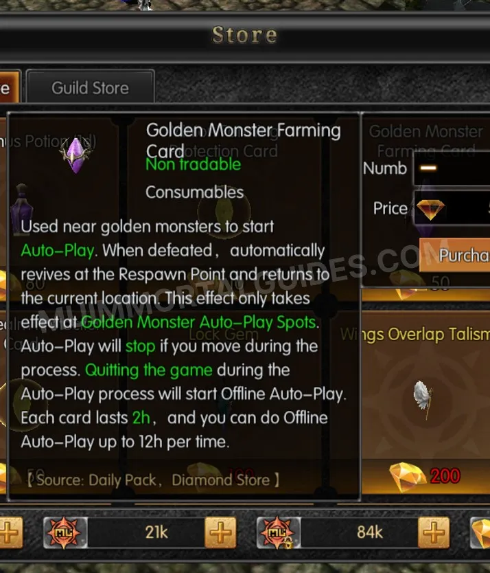Screenshot of Golden Monster Farming Card